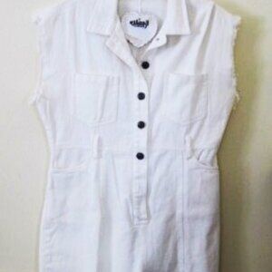 REALTY FASHIONS -Womens Size M White Frayed Denim Romper-Button Down-4 Pockets
